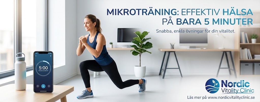 Kvinna gör mikroträning hemma med 5-minuters timer – Nordic Vitality Clinic